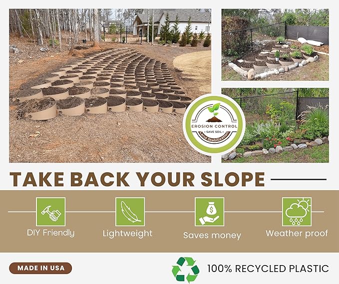 Dirt Locker Erosion Control Hillside Planters, 10-Pack-Black—DIY-Raised Garden Bed Terracing Kit for Mild Slopes, 10°-24°-Geogrid Water Retention Planting Stabilizer-Retaining Wall Compatible