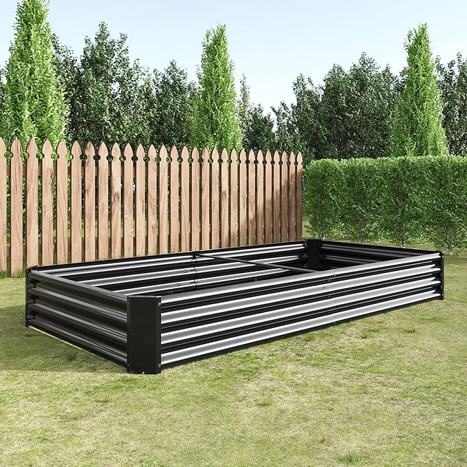 8x4x1ft Raised Garden Bed, Outdoor Galvanized Raised Garden Beds, Metal Raised Beds for Gardening Vegetables Fruits and Flowers, Easy Assembly, 202 Gallon Capacity - Black