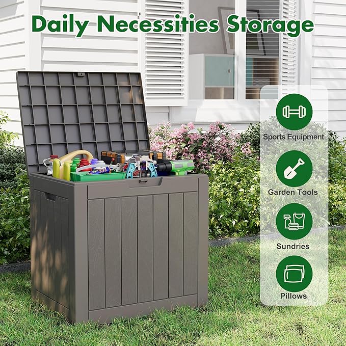 NBYSGO Outdoor Storage Box, Resin Deck Boxes Indoor and outdoor, Waterproof Storage Box Lockable Lid (Grey,32 Gallon)
