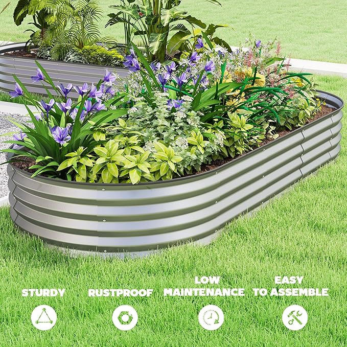 Outsunny 2PCS Galvanized Raised Garden Bed, 7' x 3' x 1' Raised Beds for Gardening with Plant Support Stakes, Rubber Strap Edging and Gloves, Metal Planter Box for Vegetables, Flowers, Silver