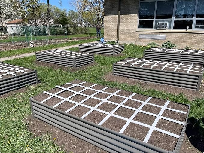 A ANLEOLIFE 2 Pcs 8X4X1.5 ft Rectangular Galvanized Raised Garden Beds Outdoor for Planting Vegetables Flowers Herb, Quartz Grey