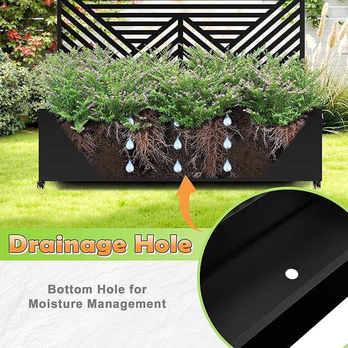 Metal Raised Garden Bed with Trellis, 2-in-1 Planter Box & Privacy Screen for Climbing Plants, Outdoor Standing Flower Bed with Drainage Holes, 47.2" L x 16.7" W x 70.8" H, Black-Zodiac
