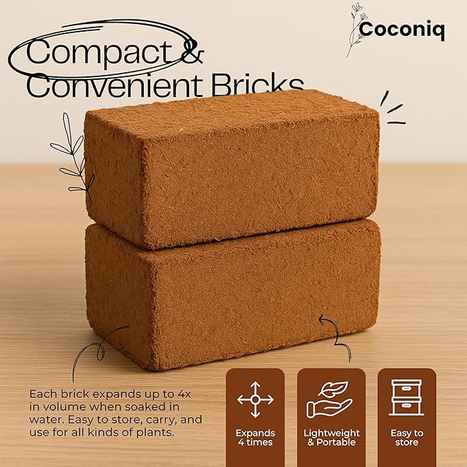 Premium Coco Coir Bricks 12 Pack - Lightweight Cocopeat for Garden Soil, Compressed Coconut Fiber Brick for Potting, Gardening, Planting, Seed Starting, Indoor & Outdoor Plants, Set of 12