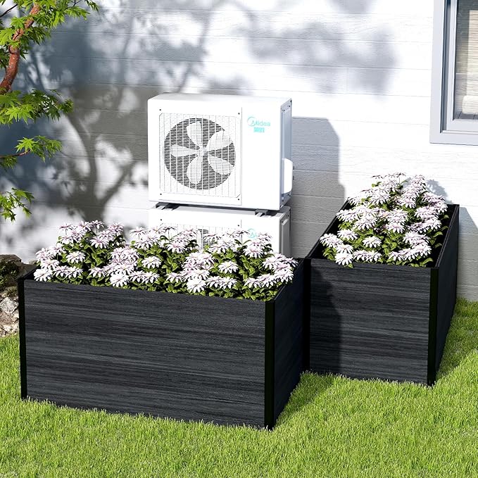 Raised Garden Bed - Expandable Design with Composite Panels & Aluminum Frame - Perfect for Flowers, Vegetables, Herbs - Outdoor Planter Cuboid Box for Patio, Balcony, Backyard (Black)