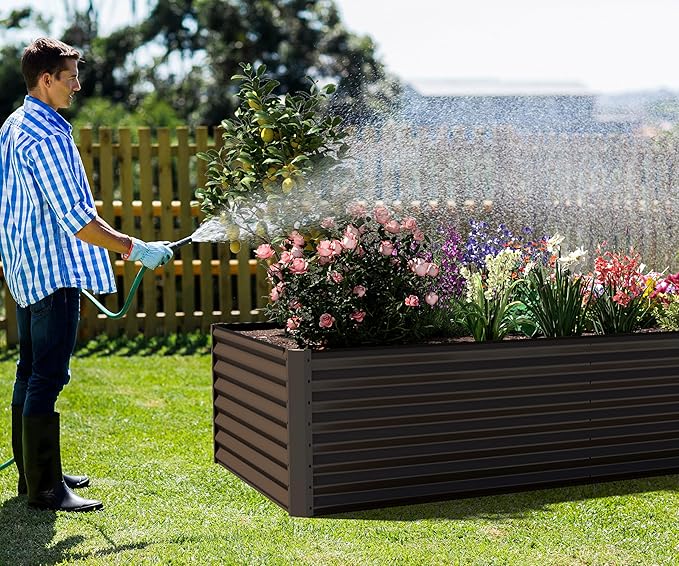 Domi 6×3×2 ft Galvanized Raised Garden Bed, Outdoor Planter Garden Boxes Large Metal Planter Box for Gardening Vegetables Fruits Flowers, Brown