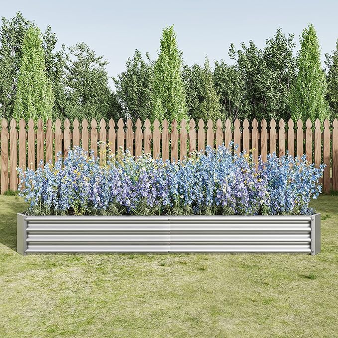 8x4x1ft Raised Garden Bed, Outdoor Galvanized Raised Garden Beds, Metal Raised Beds for Gardening Vegetables Fruits and Flowers, Easy Assembly, 202 Gallon Capacity - Silver