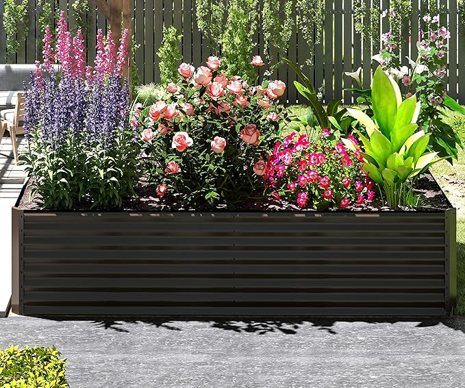Domi 6×3×2 ft Galvanized Raised Garden Bed, Outdoor Planter Garden Boxes Large Metal Planter Box for Gardening Vegetables Fruits Flowers, Brown