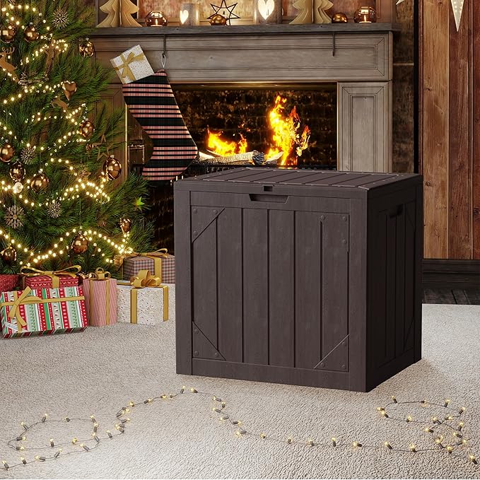 Yardgrace 31 Gallon Resin Deck Box Waterproof Outdoor Storage Box for Patio Furniture Pool Accessories Indoor Storage for Cushion Garden Tools, Brown