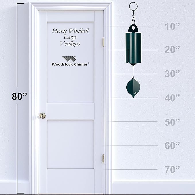 Woodstock Wind Chimes Heroic Windbell Wind Chimes for Outside, 40" Green Large Windchime for Outdoor Garden, Patio, Porch Wind Bell, Deep Tone Sound