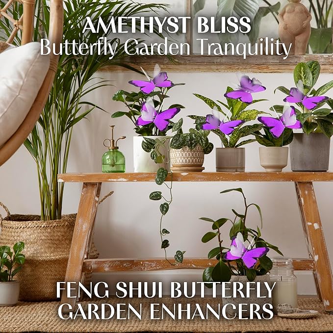 Handmade Purple Butterfly Garden Stakes - Set of 7 Premium 3D Hand-Painted Butterflies with Fluttering Spring Movement, Weatherproof Metal Rod, Outdoor Indoor Decor, Ideal Gift