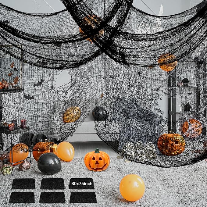 ZeeDix 6 Pack Black Halloween Creepy Cloth 30X75 Inch - Halloween Cheesecloth Decoration Spooky Scary Gauze Black Cheese Cloth for Party Supplies Outdoor Yard Home Wall Doorway