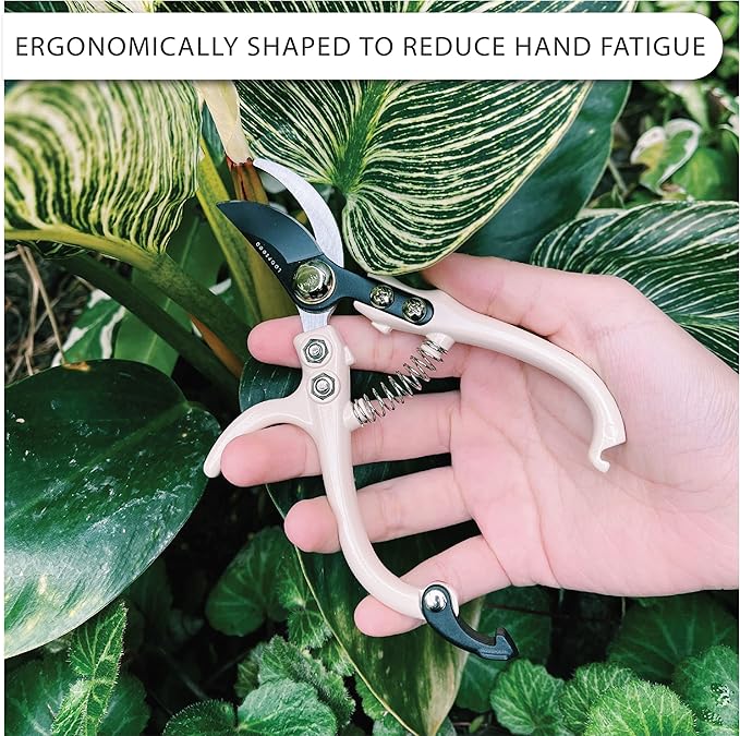 LOOPSEED Bypass Pruning Shears Hand Pruner Garden Trimming Scissors Plant Trimmers Herb Snips Flower Clippers Ergonomic Handle Modern Garden Tools (Classic Cream)