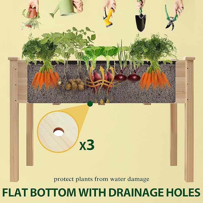 BlueWish 47"W x 23"D x 30"H Raised Garden Bed, Cedar Garden Bed with Detachable Black Liner, Drainage Holes, Raised Garden Beds Outdoor 220 lbs Capacity, Raised Beds for Gardening, Vegetable, Flower