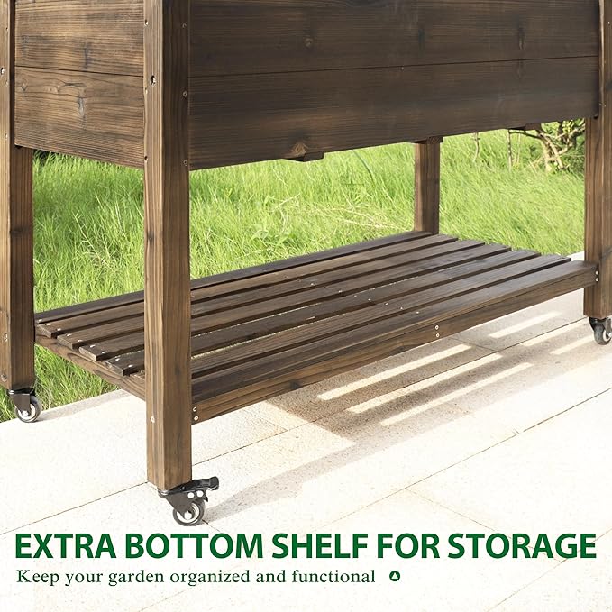 BlueWish Raised Garden Bed, 48" W x 24" D x 33" H Raised Garden Bed, Garden Bed with Detachable Black Liner, Drainage Holes, 330 lbs Capacity, Planter Box for Outdoor, Patio, Backyard, Rustic