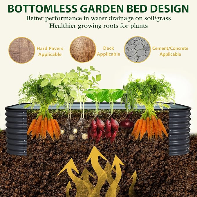 MUPATER 24''H Raised Garden Bed, 8x4FT Galvanized Raised Garden Bed W/ 3 Aluminum Support Rods, Mutli in 1 Modular Raised Planter Box Outdoor for Vegetables, Plants, Grey