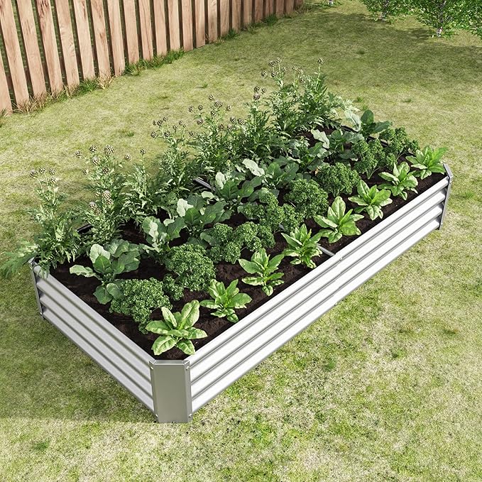 6x3x1ft Raised Garden Bed, Outdoor Galvanized Raised Garden Beds, Metal Raised Beds for Gardening Vegetables Fruits and Flowers, Easy Assembly, 127 Gallon Capacity - Silver