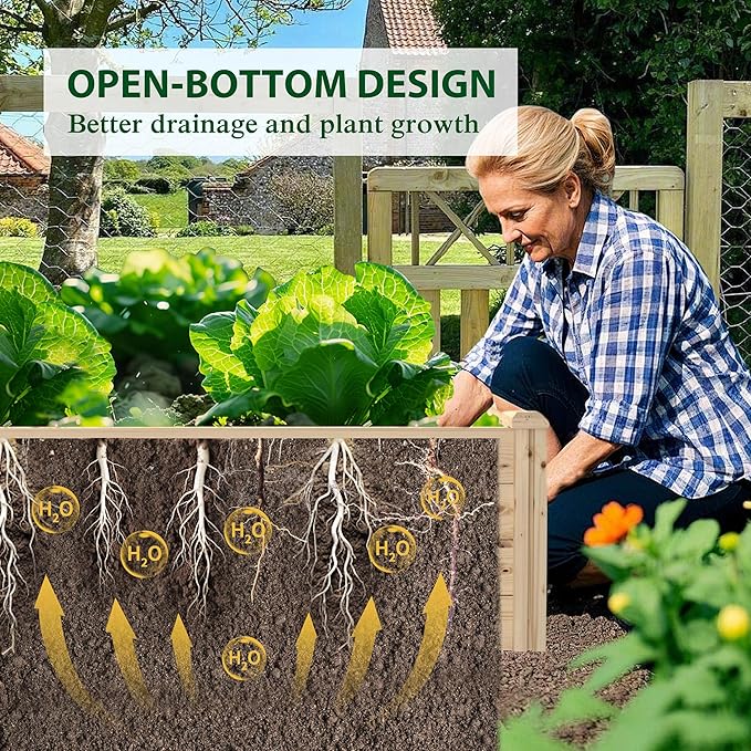 BlueWish Raised Garden Bed Outdoor, Planter Box with Open Bottom, Mortise Design, Ground Garden Bed for Fruit, Vegetables, Herbs, 94''L x 47''H x 15''W