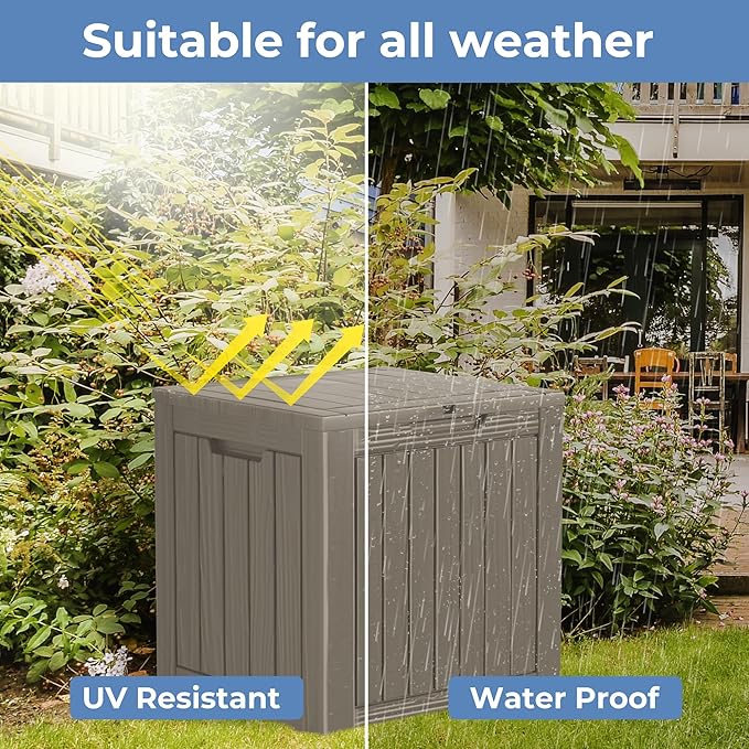Yardgrace 29 Gallon Resin Deck Box Waterproof Outdoor Storage Box for Patio Furniture Pool Accessories Indoor Storage for Cushion Garden Tools, Gray