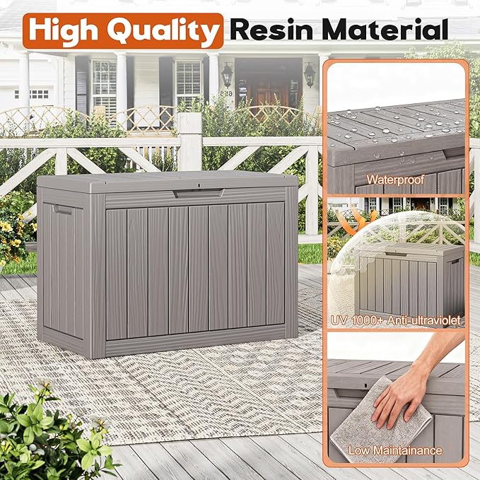 NBYSGO Outdoor Storage Box, Resin Deck Boxes Indoor and outdoor, Waterproof Storage Box Lockable Lid (Grey, 50 Gallon)