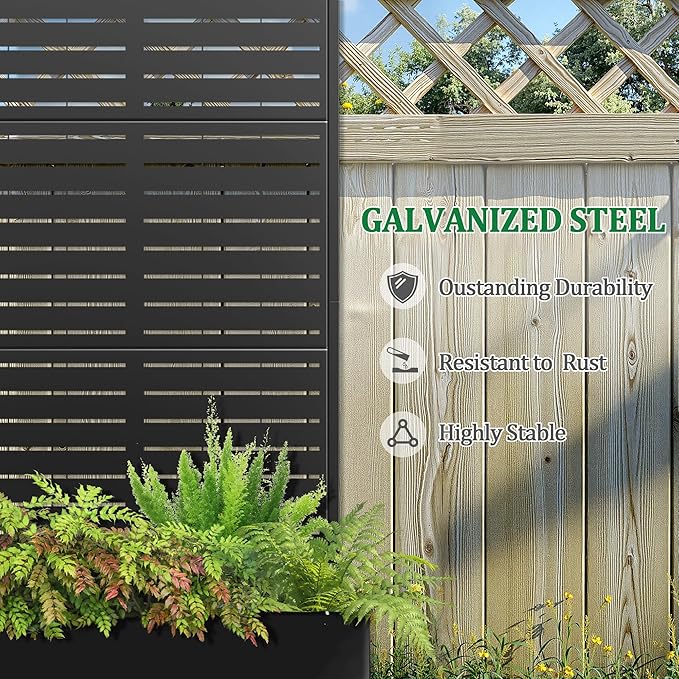 Metal Raised Garden Bed with Trellis, 2 in 1 Trellis with Planter Box & Privacy Screen for Climbing Plants, Vine, Outdoor Standing Flower Beds with Drainage Holes, 35.4" L x 15.7" W x 70.9" H, Black
