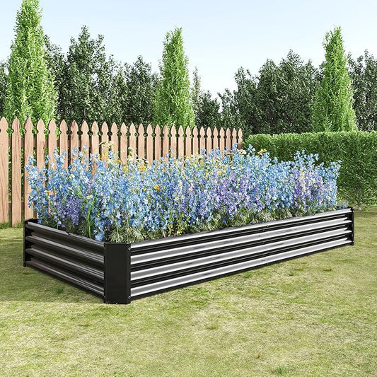 Galvanized Raised Garden Bed for Vegetables,Planter Raised Garden Boxes Outdoor,Metal Raised Garden Beds Steel Kit for Vegetables Flower Herb Patio Black Rectangle