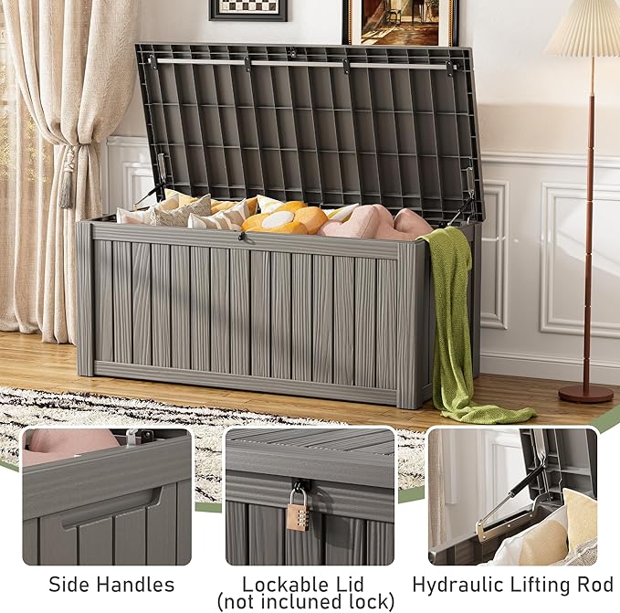 NBYSGO Outdoor Storage Box, Resin Deck Boxes Indoor and outdoor, Waterproof Storage Box Lockable Lid (Grey,150 Gallon)