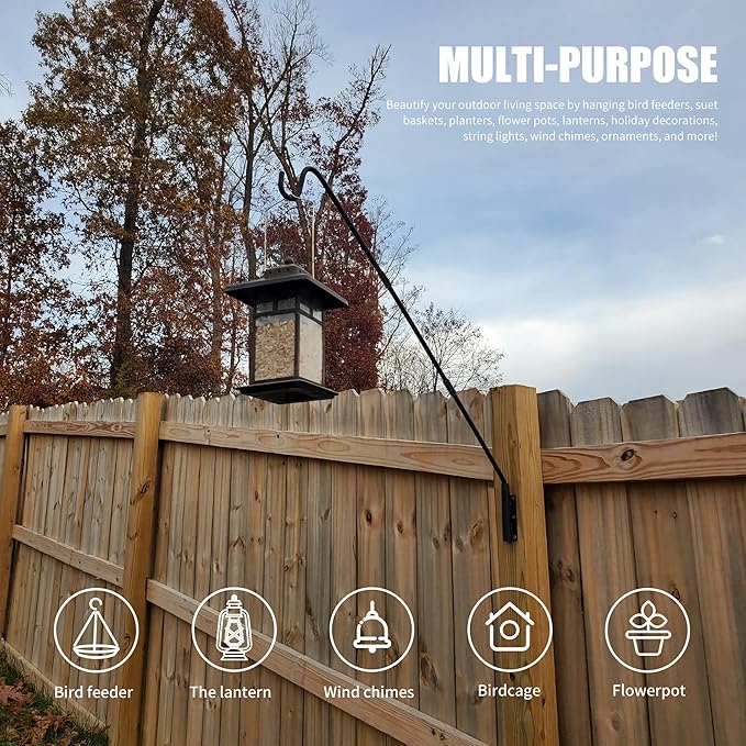 Juegoal 2 Pack Heavy Duty Deck Hook, 25 Inch or 36 Inch Wall Mounted Extended Reach Deck Hook Wall Pole Plant Bracket for Hanging Bird Feeder, Plants, Suet Baskets, Lanterns, Wind Chimes