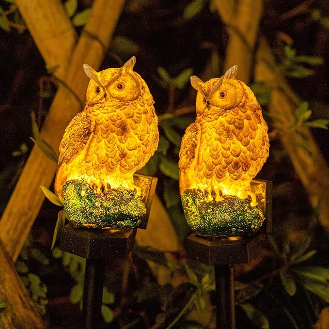 Dazzle Bright 1 Pack Owl Figure Solar LED Lights, Resin Garden Waterproof Decorations with Stake for Outdoor Yard Pathway Outside Patio Lawn Decor to Scare Birds Away, Gifts for Women, Owl Lovers