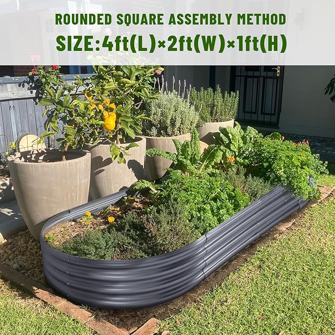 Land Guard 2Pcs Galvanized Raised Garden Bed Kit, Galvanized Planter Oval Large Metal Raised Garden Boxes Outdoor for Vegetables (Modern Grey)