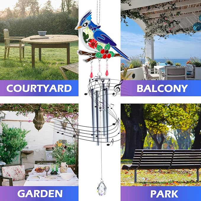 KY&BOSAM Blue Bird Wind Chime with Crystal Sympathy Wind Spinner Memorial Wind Chimes for Loss of Loved One Bereavement Gift in Memory Memorial Gifts for Loss of Mother Father Husband Condolences Gift