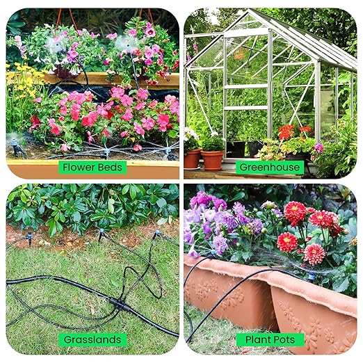 MIXC 230FT Quick-Connect Drip Irrigation System Kit, Automatic Garden Watering System with 1/4" & 1/2" Fast-Lock Tubing - Adjustable Nozzles & Sprinklers for Garden, Greenhouse, Lawn, Potted Plants