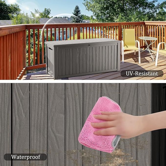 270GAL Deck Box -Grey，Large Capacity，UV-Resistant ，Deck Box，Patio， Yard，Garden Storage