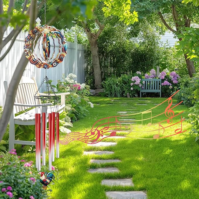 Wind Chimes with Rooster Wind Spinner, Chicken Gifts for Women Mom Friends Sisters Teacher, Metal WindChimes for Outside Home Lawn Porch Patio Garden Outdoor Decor Yard Decorations