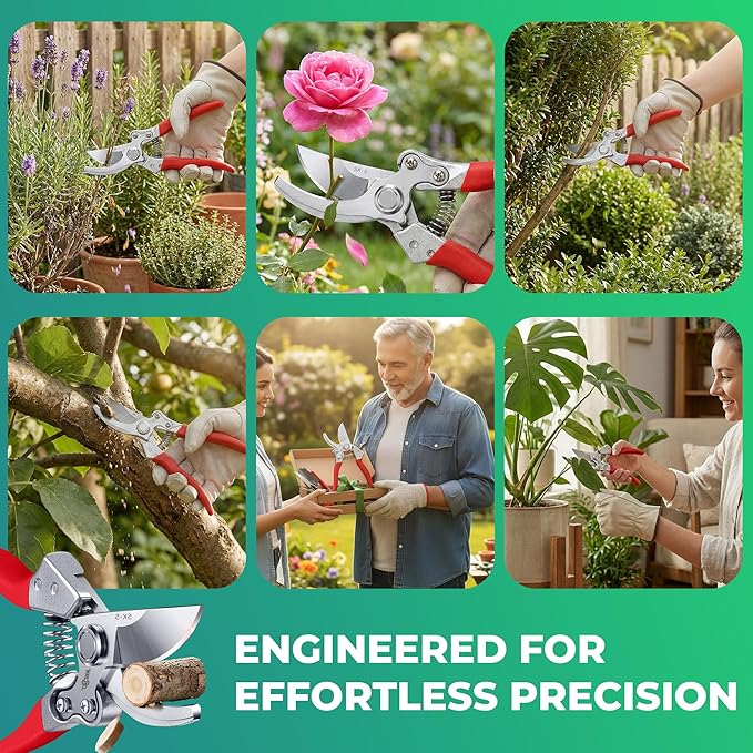 Flora Pruning Shears – SK5 Steel Garden Scissors with Safety Lock, 1” Cutting Capacity, Ergonomic Non-Slip Handles, Bypass Hand Pruners for Plants, Roses, Bonsai & Shrubs