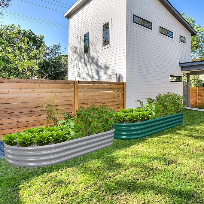 8 Pack 6x3x1FT Galvanized Raised Garden Bed Kit Oval Metal Ground Planter Box Outdoor Bottomless Planter Raised Beds for Vegetables Flowers Herbs Fruits, Gray