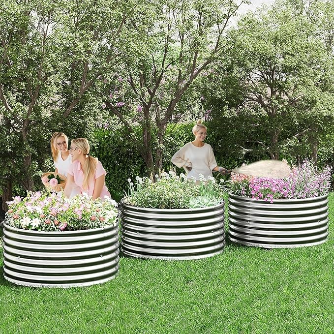 5 Pack 2FT Length Round Galvanized Raised Garden Bed Outdoor,Metal Garden Bed for Vegetables,Steel Raised Beds for Gardening,Above Ground Garden Box for Flower