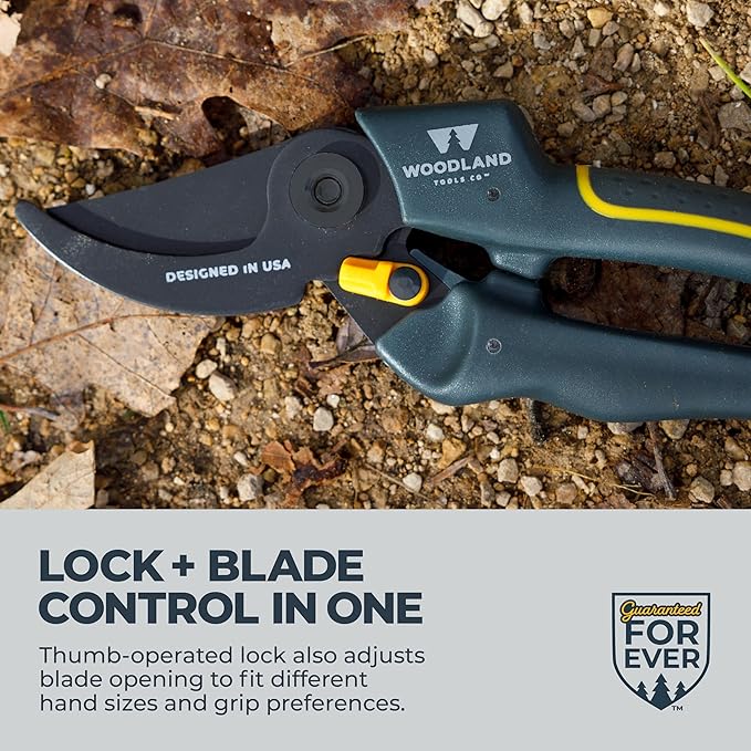 Woodland Tools Co. Duralight Bypass Pruning Shears – 5/8" Cut Capacity, Lightweight Hand Pruner, High Carbon Steel Blade, Adjustable Lock, Internal Spring, Soft Grip Garden Tool for Plants and Shrubs