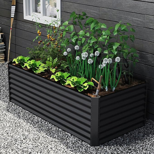 Domi 6×3×2 ft Galvanized Raised Garden Bed, Outdoor Planter Garden Boxes Large Metal Planter Box for Gardening Vegetables Fruits Flowers, Grey