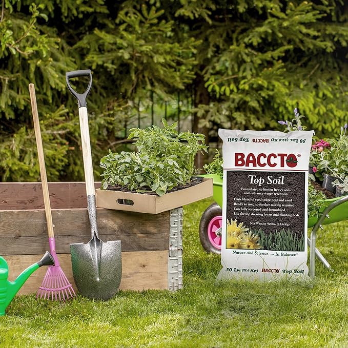 Michigan Peat Company Baccto Top Soil for Lawns, Patchworks, Gardens, Planting Beds, and Shrub and Tree Transplant Mixtures, 50 Pounds