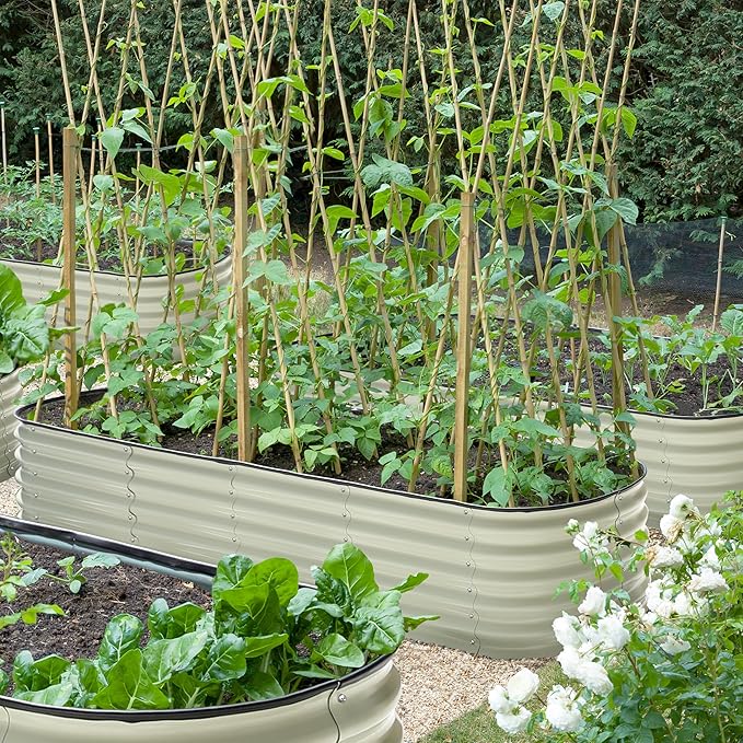MUPATER 8ftx2ftx1.4ft Raised Garden Bed Outdoor for Vegetables, 9-in-1 Galvanized Metal Planter Box, 17''H Modular Garden Bed Kit Oval for Herbs and Flowers, Pearl White