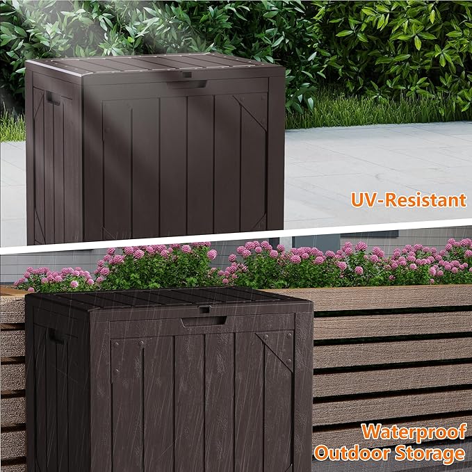Yardgrace 31 Gallon Resin Deck Box Waterproof Outdoor Storage Box for Patio Furniture Pool Accessories Indoor Storage for Cushion Garden Tools, Brown