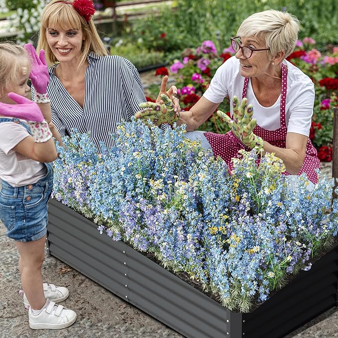 Domi Galvanized Raised Garden Bed, Outdoor Planter Garden Boxes Large Metal Planter Box for Gardening Vegetables Fruits Flowers, Dark Grey (6x3x1.5ft)