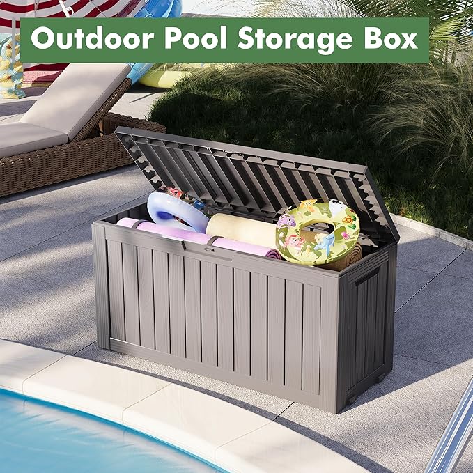 NBYSGO Outdoor Storage Box, Resin Deck Boxes Indoor and outdoor, Waterproof Storage Box Lockable Lid (Grey, 85 Gallon)