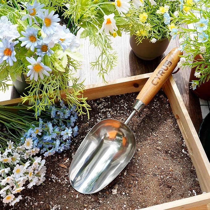 CYRUS Garden Shovel 13" Stainless Steel,Soil Scoop for Indoor Plants,Small Hand Shovels for Gardening,Garden Spade for Plant Transplanting, Digging and Weeding