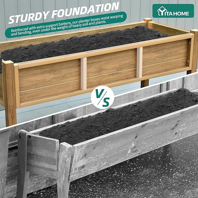 YITAHOME Raised Garden Bed, 47x18x31 Inch HIPS Poly-Wood Weather-Resistant Elevated Planter Box with Legs for Vegetable Flower, Brown