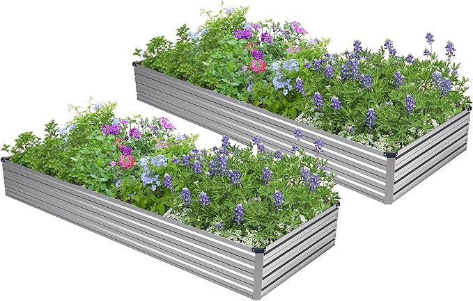 2PCS 6x3x1ft Galvanized Metal Raised Garden Bed Kit,Outdoor Planter Box Vegetables,Flowers,Herbs Durable Rust-Resistant Patio Gardening Beds,Silver