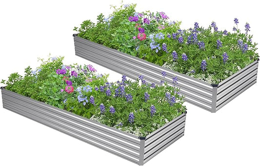 2PCS 8x4x1ft Galvanized Metal Raised Garden Bed Kit,Outdoor Planter Box Vegetables,Flowers,Herbs Durable Rust-Resistant Patio Gardening Beds,Silver