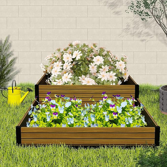 Elevated Wooden Raised Garden Planter - 2-Tier Outdoor Flower & Vegetable Box for Patio, Backyard, or Garden - Durable, Weather-Resistant Design - 47.2" x 47.2" x 12.2" (Brown)
