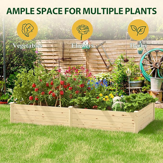 BlueWish Raised Garden Bed Outdoor, Planter Box with Open Bottom, Mortise Design, Ground Garden Bed for Fruit, Vegetables, Herbs, 94''L x 47''H x 15''W