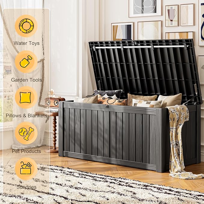 NBYSGO Outdoor Storage Box, Resin Deck Boxes Indoor and outdoor, Waterproof Storage Box Lockable Lid (Black, 120 Gallon)